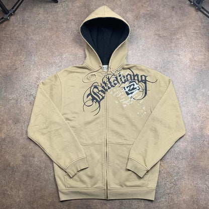 Billabong 00s graphic cream baggy zip hoodie