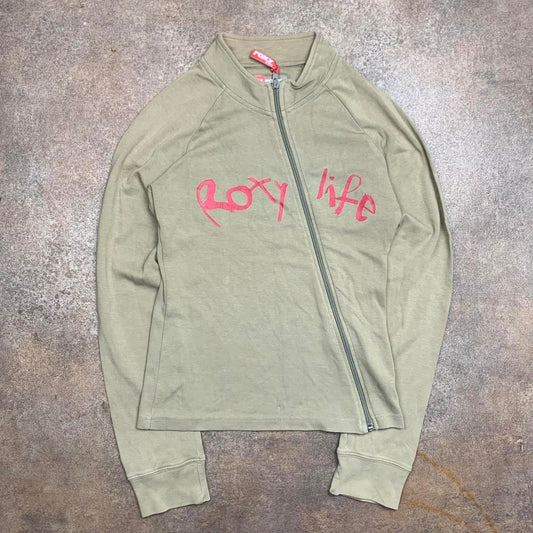 Roxy Life 90s graphic beige asymmetric zip jumper