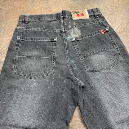 Southpole 00s red tab baggy black grey faded denim jeans