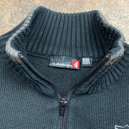 Quiksilver 00s black graphic zip knit jumper