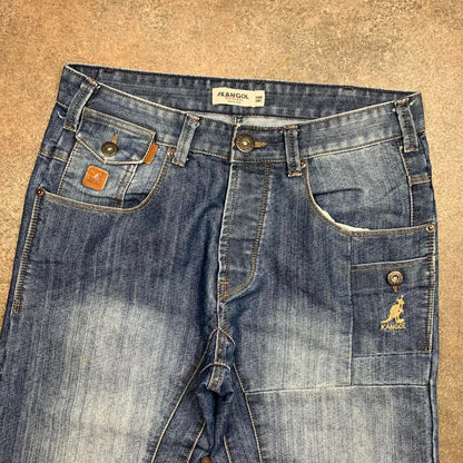 Kangol 00s denim baggy navy blue double knee jeans