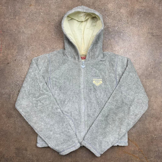 Quiksilver 90s light grey boxy cropped hoodie