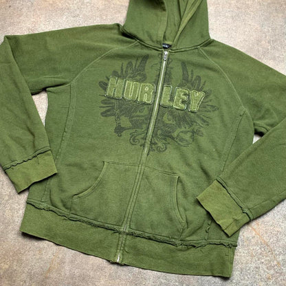 Hurley 00s graphic khaki zip hoodie