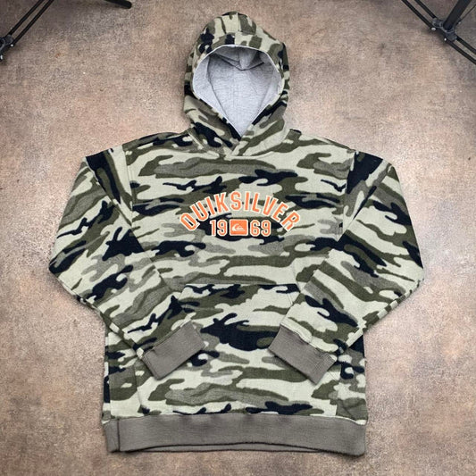 Quiksilver 00s camo khaki graphic hoodie
