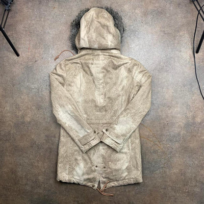 Tornado Mart 00s cream beige brushed fur hood long parka