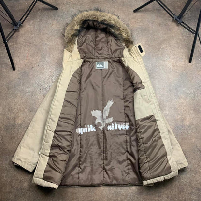 Quiksilver 90s cream beige fur hood parka