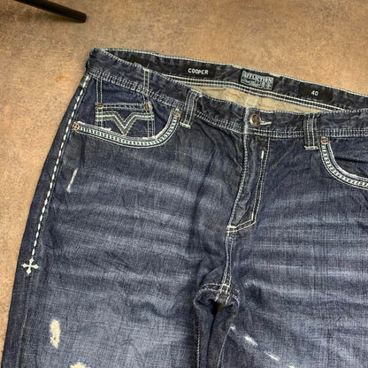 Affliction 00s flared baggy studded navy denim jeans