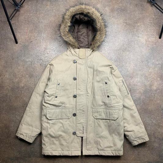 Quiksilver 90s cream beige fur hood parka
