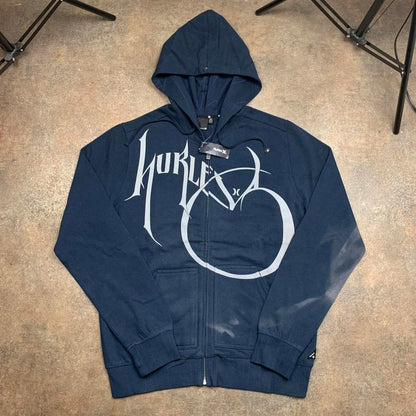 Hurley 00s navy graphic grunge boxy zip hoodie
