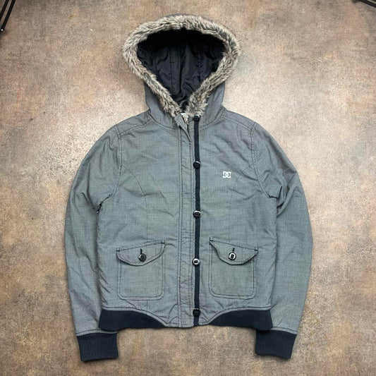 DC Shoes 00s grey black fur hood grunge jacket