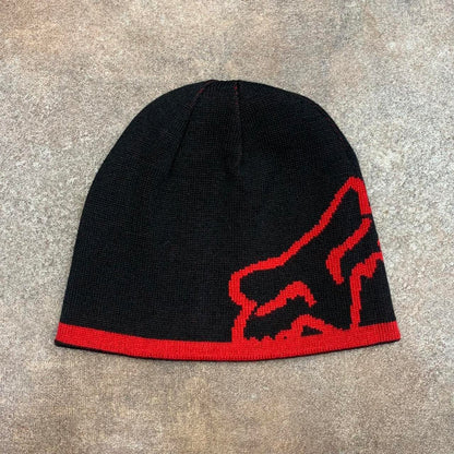 Fox Racing 00s reversible black red graphic skully beanie
