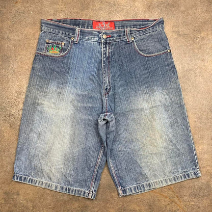Evolution 00s baggy blue graphic jorts