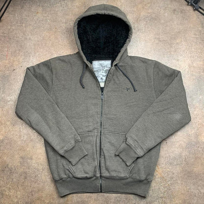 Fox Racing 00s sasquatch fur lined grey boxy zip hoodie
