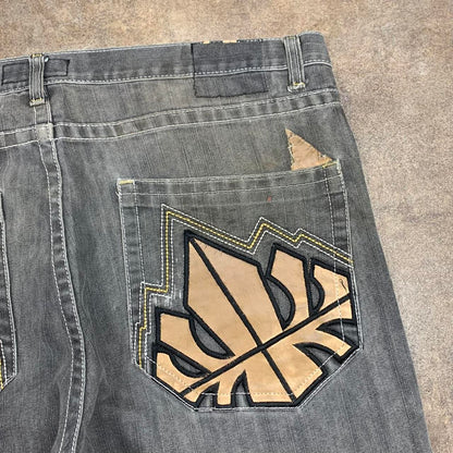 Red Ape 00s baggy graphic grey denim jeans