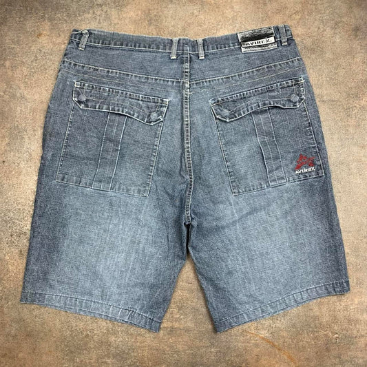 Avirex 90s baggy grey black faded denim jorts