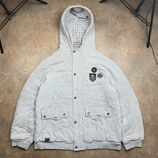 Quiksilver 00s light grey boxy zip hoodie