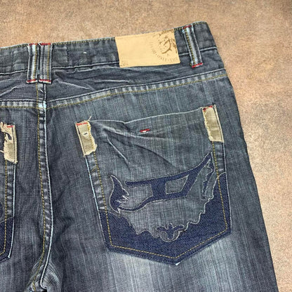 Diesel 00s baggy grey navy graphic denim jeans
