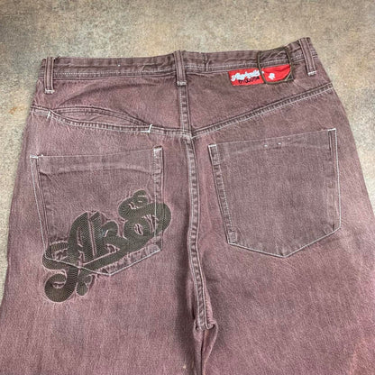 Akademiks 90s baggy graphic maroon denim jeans