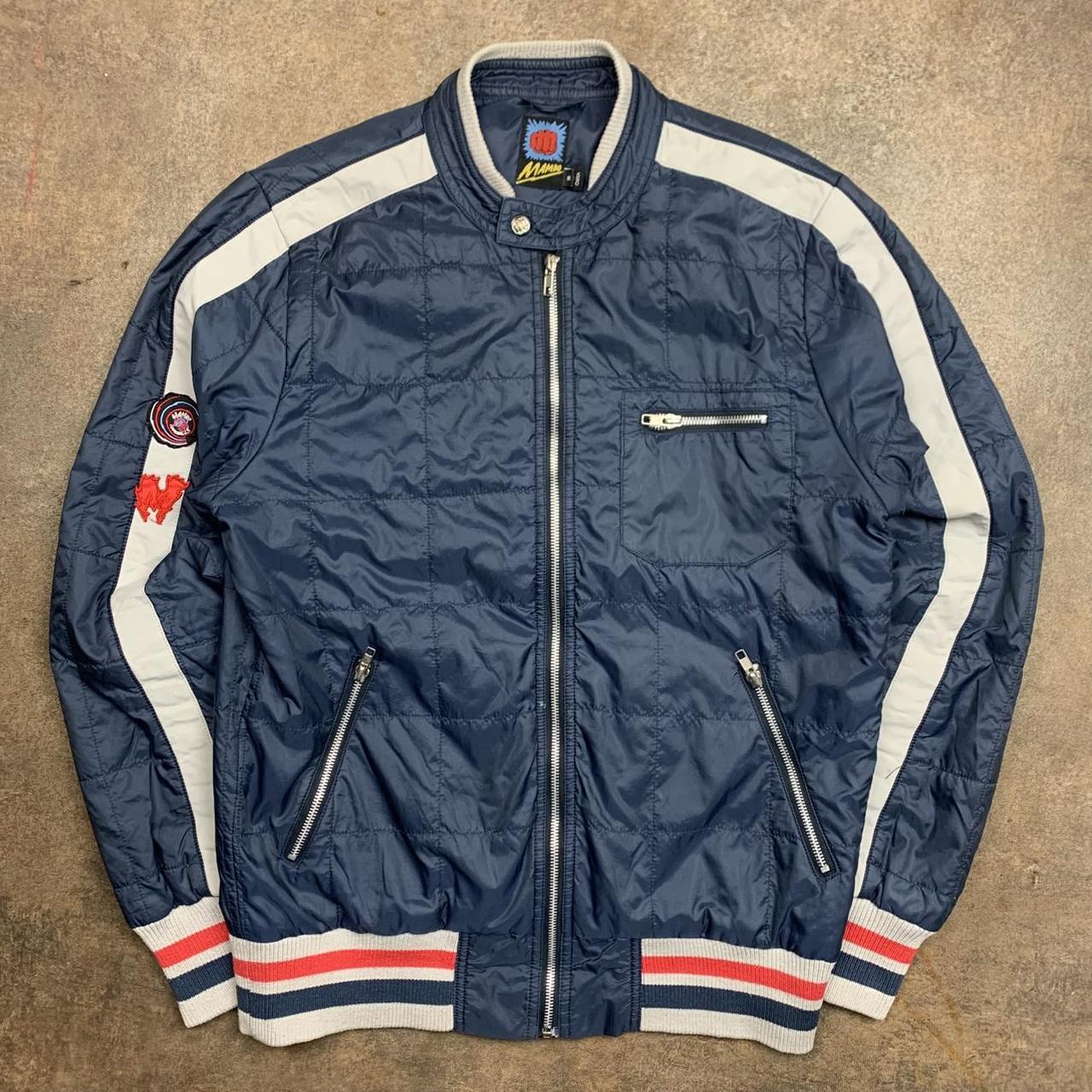Mambo 00s navy white graphic bomber jacket