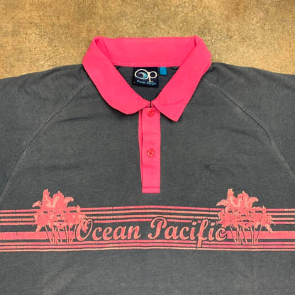 Ocean Pacific 00s grey pink graphic polo shirt