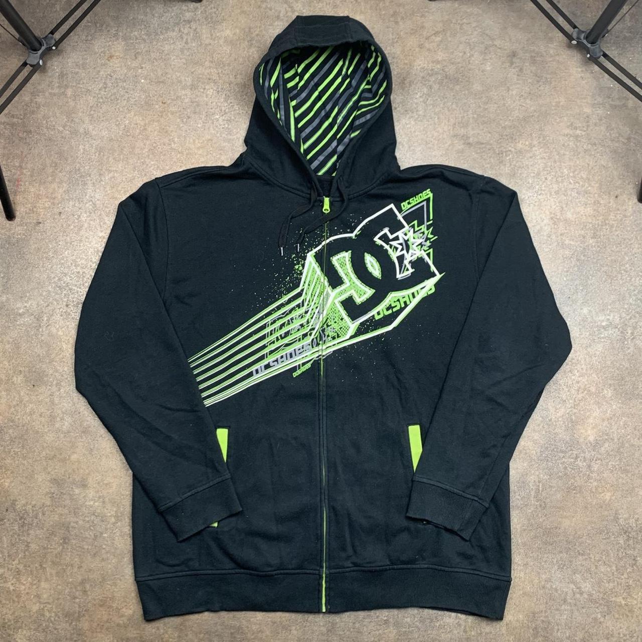 DC Shoes 00s black green graphic boxy zip hoodie