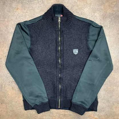Quiksilver 00s graphic black grey knit fleece jacket
