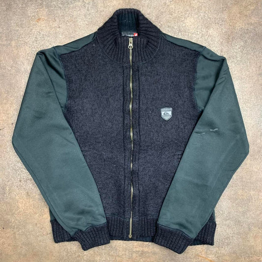 Quiksilver 00s graphic black grey knit fleece jacket