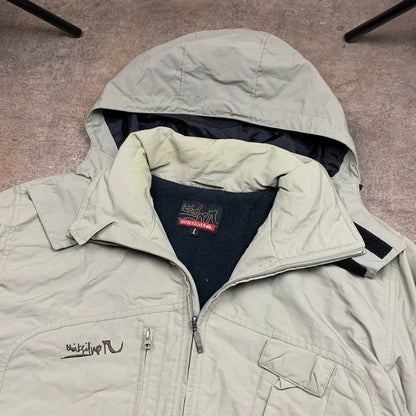 Quiksilver 00s beige utilised graphic ski jacket