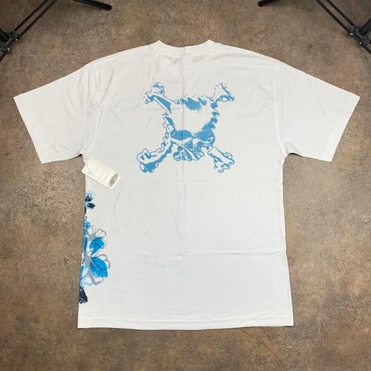 Oakley 00s white blue skull floral graphic tee