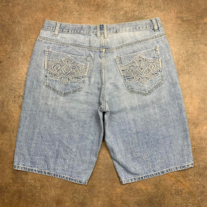 Avirex 00s baggy blue graphic jorts