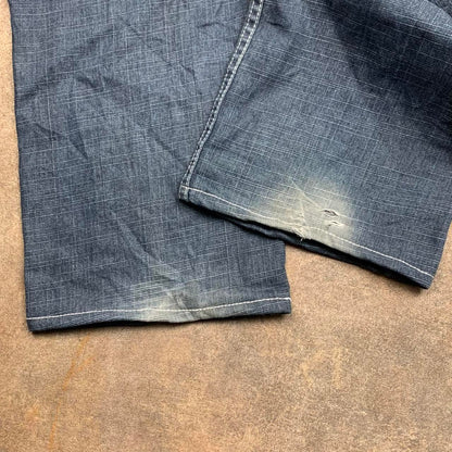 Brooklyn Xpress 90s embroidered navy blue faded denim jeans