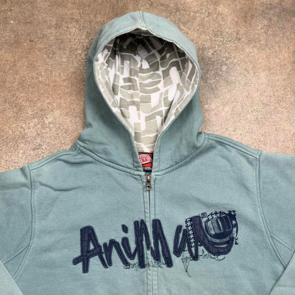Animal 00s blue graphic cut and sew zip hoodie