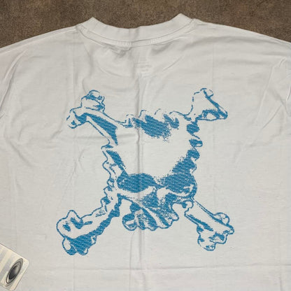 Oakley 00s white blue skull floral graphic tee