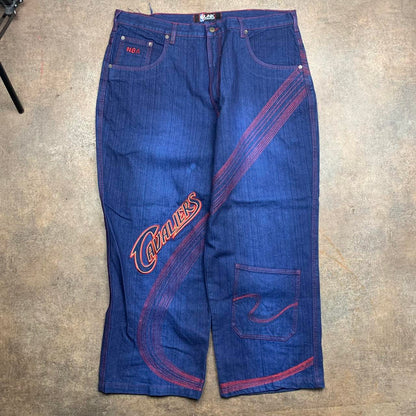 UNK Denim 90s cavaliers navy baggy graphic jeans
