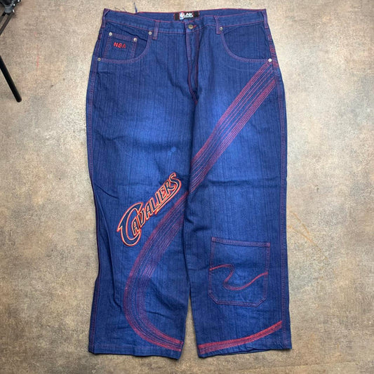 UNK Denim 90s cavaliers navy baggy graphic jeans
