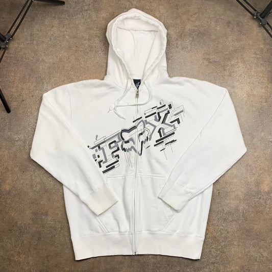 Fox Racing 00s graphic white black grunge zip hoodie