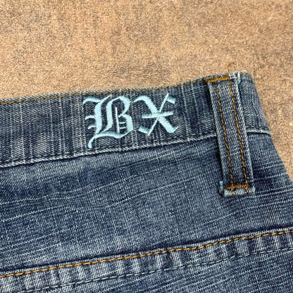Brooklyn Xpress 90s graphic navy blue denim jorts