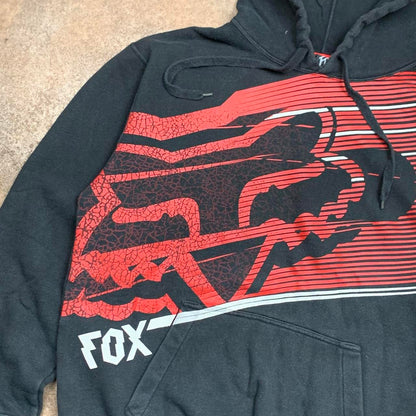 Fox Racing 00s graphic baggy black red hoodie