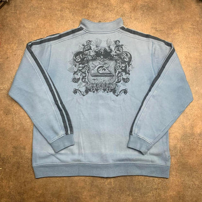 Quiksilver 00s blue black grunge graphic zip jumper