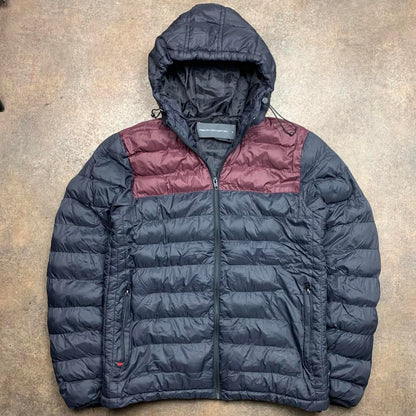 French Connection navy maroon puffer coat