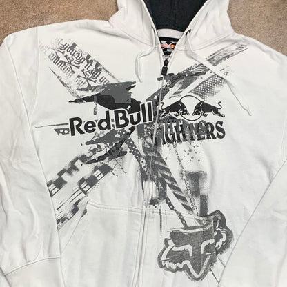 Fox Racing x Red Bull 00s graphic white boxy zip hoodie