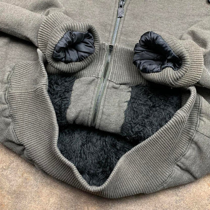 Fox Racing 00s sasquatch fur lined grey boxy zip hoodie