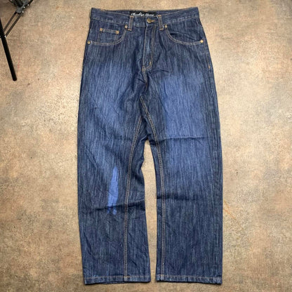 Brooklyn Xpress 00s graphic baggy navy denim jeans