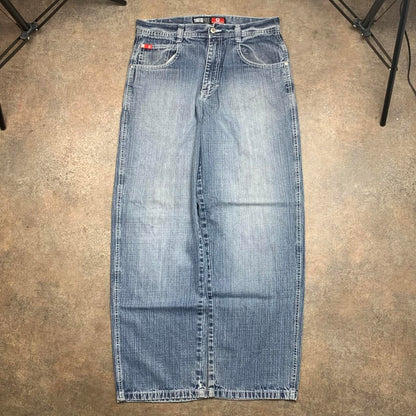 Southpole 00s red tab light blue faded baggy denim jeans
