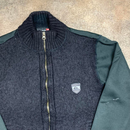 Quiksilver 00s graphic black grey knit fleece jacket