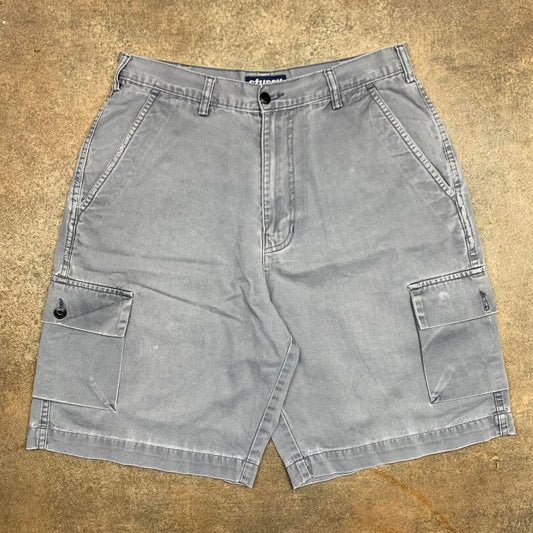 Stüssy 00s grey baggy cargo denim shorts