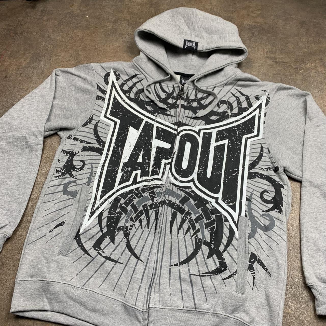 Tapout 00s graphic grey boxy grunge zip hoodie