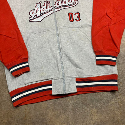 adidas red grey graphic zip hoodie