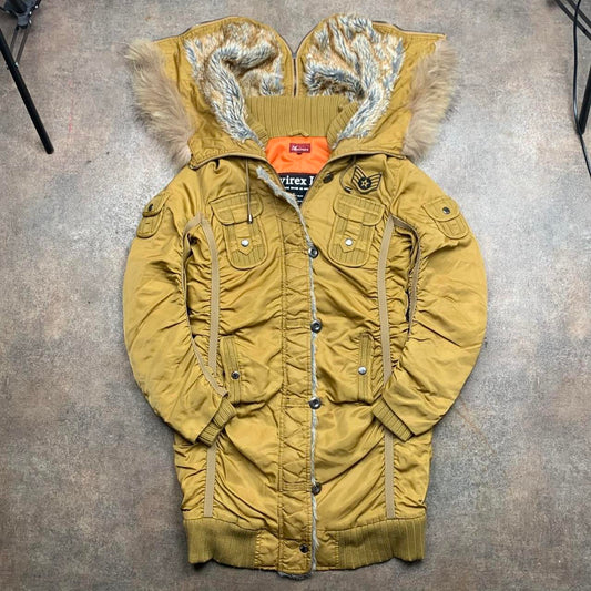 Avirex 00s utilised split hood mustard zip long coat