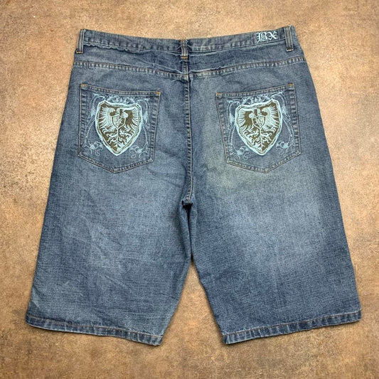 Brooklyn Xpress 90s graphic navy blue denim jorts